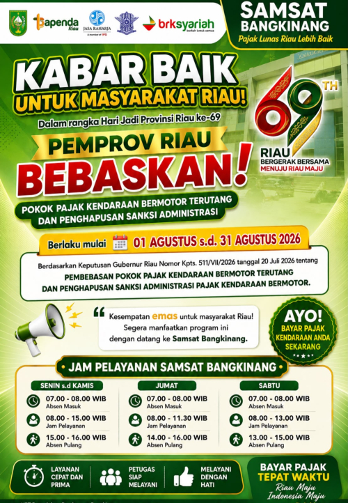 Samsat Bangkinang Tambah Jam Operasional Selama Program Pembebasan Pajak Kendaraan